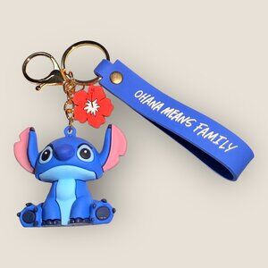 Stitch Keychain Ohana Means Family Wrist Strap Flower Charm Keyring Bag Clip